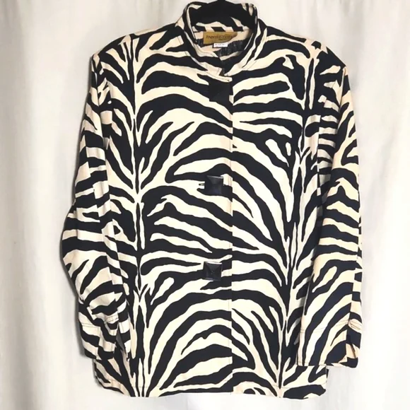 VTG Painted Pony Zebra Print Button Up 100% Cotton Blazer EUC!! Size Large - Picture 2 of 10